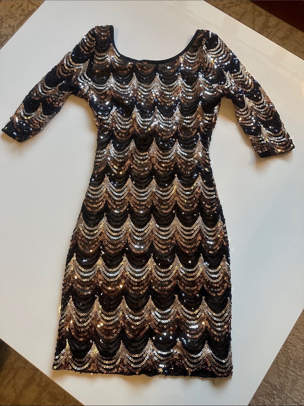 Dainty Hooligan Black and Gold Scalloped Sequin Mini Dress
